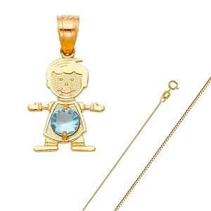 14K Yellow Gold March Birthstone CZ Boy Pendant